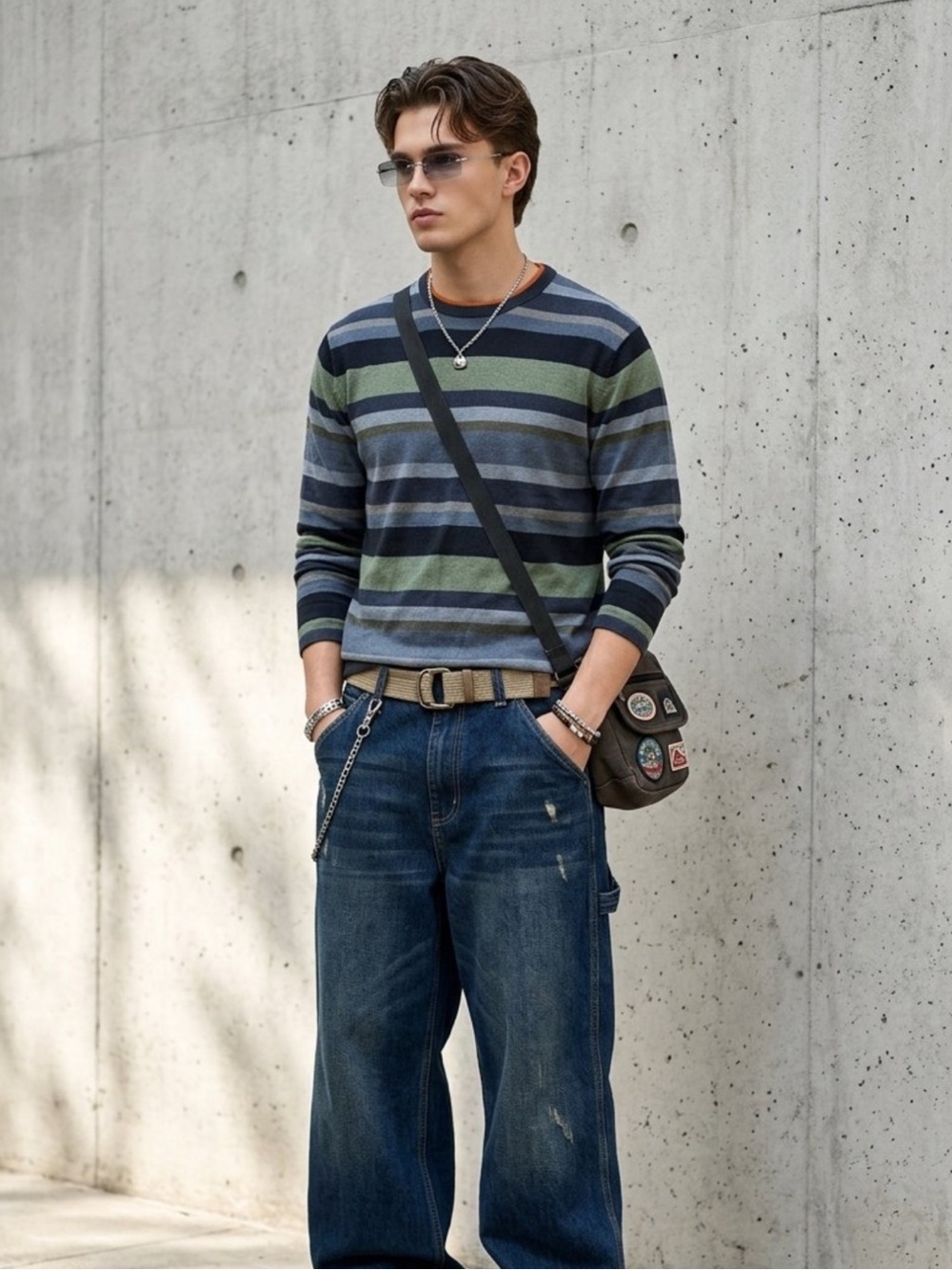 Quiksilver Striped Knit Sweater L Cashmere Wool Blend Earthy Grunge Y2K G507129